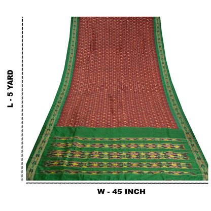 Sanskriti Vintage Saree Red Sambhalpuri Hand Woven Ikat Pure Silk Sari Fabric