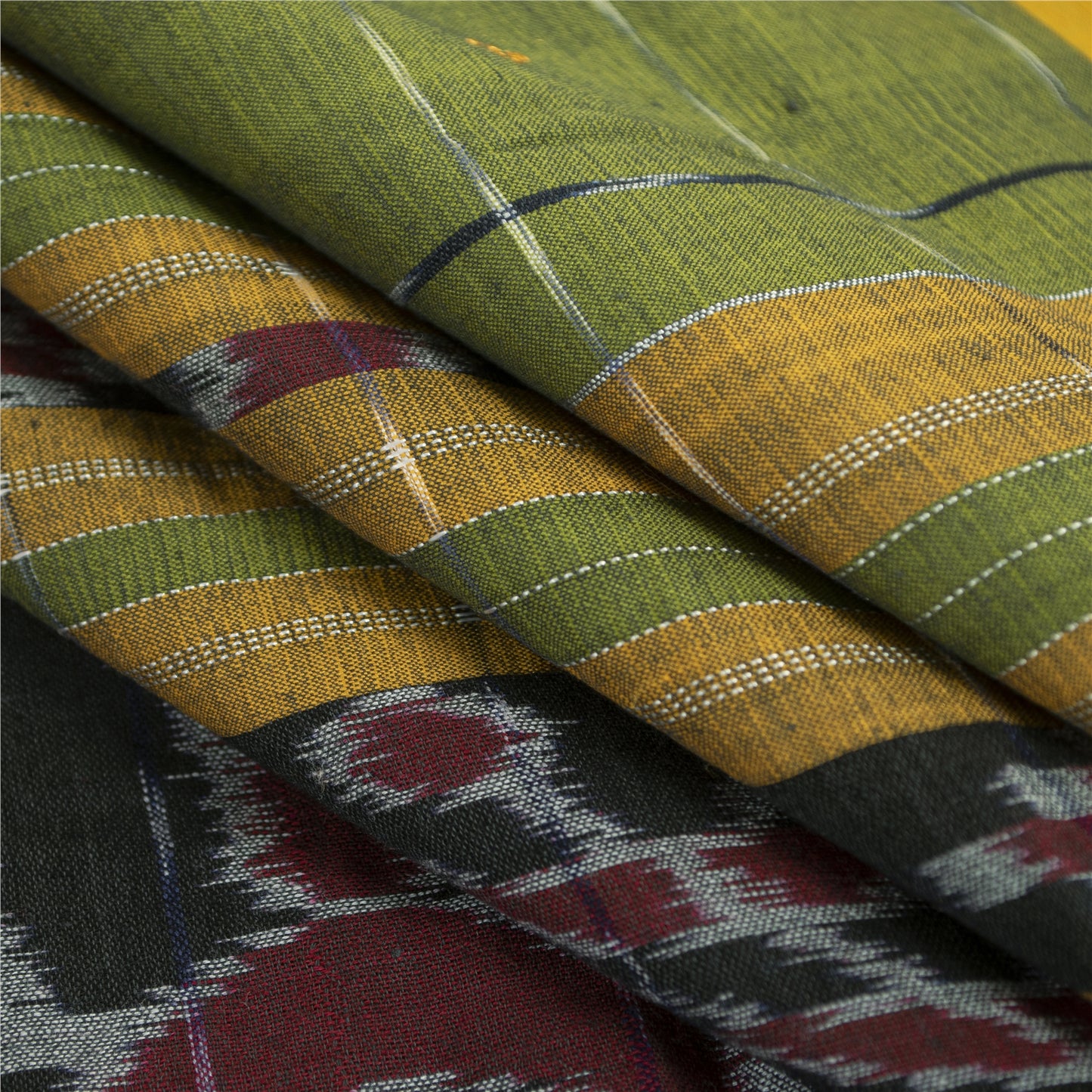 Sanskriti Vintage Saree Green Odisha Hand Woven Ikat Blend Cotton Sari Fabric