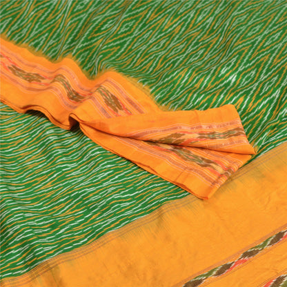Sanskriti Vintage Saree Green Sambhalpuri Hand Woven Ikat Pure Silk Sari Fabric