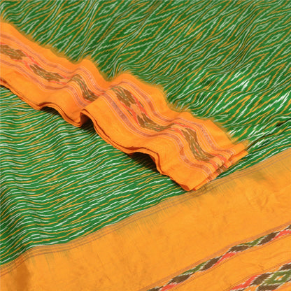 Sanskriti Vintage Saree Green Sambhalpuri Hand Woven Ikat Pure Silk Sari Fabric