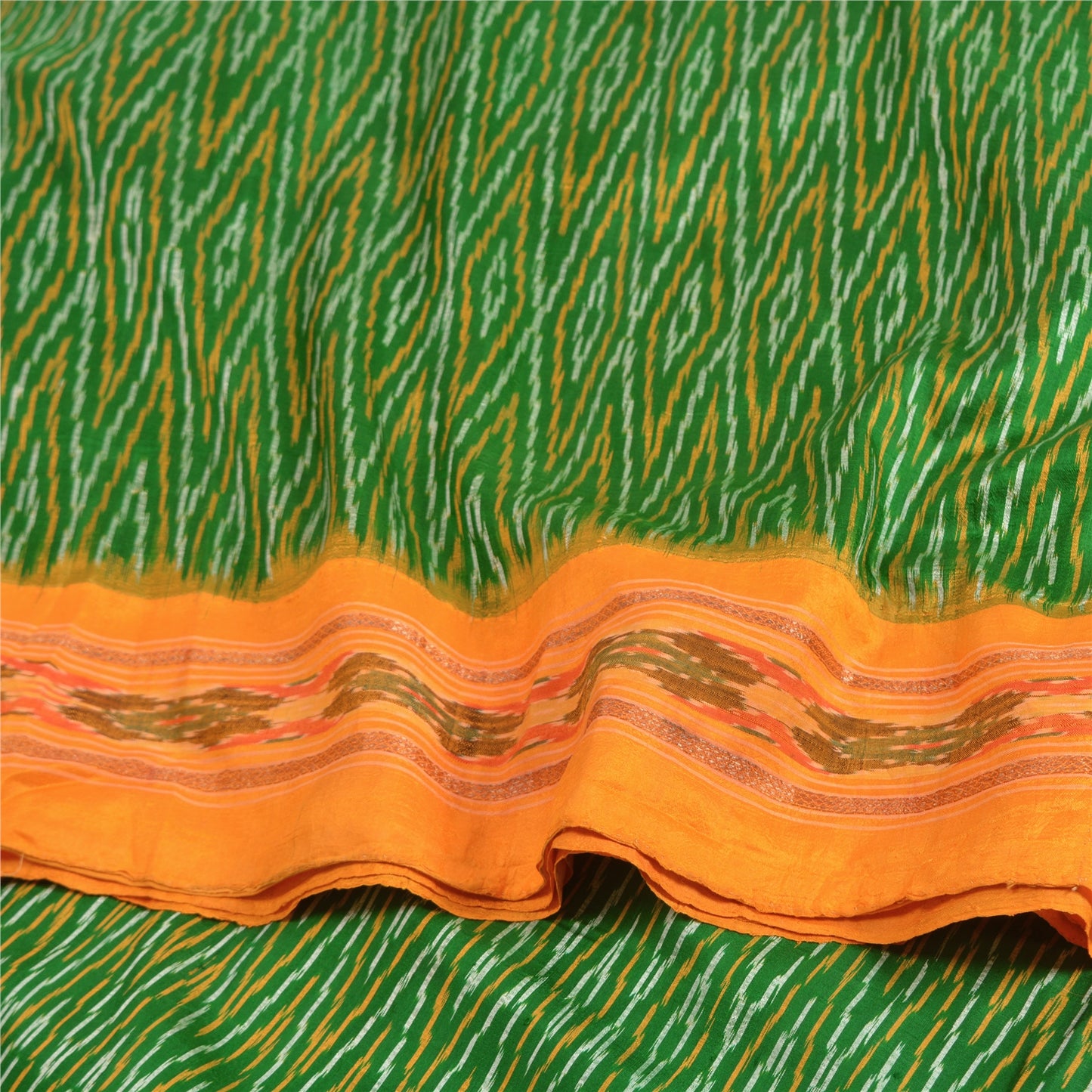 Sanskriti Vintage Saree Green Sambhalpuri Hand Woven Ikat Pure Silk Sari Fabric