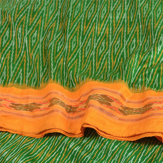 Sanskriti Vintage Saree Green Sambhalpuri Hand Woven Ikat Pure Silk Sari Fabric