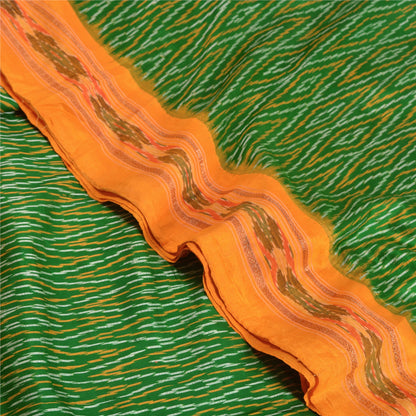 Sanskriti Vintage Saree Green Sambhalpuri Hand Woven Ikat Pure Silk Sari Fabric