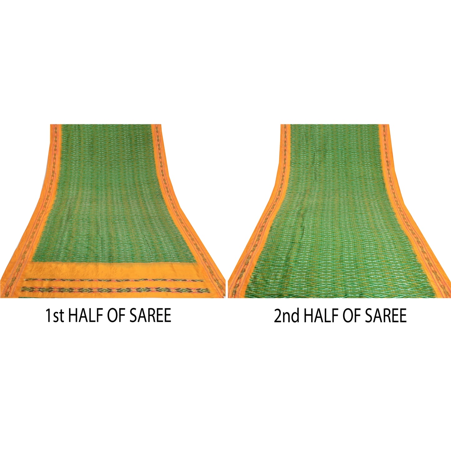 Sanskriti Vintage Saree Green Sambhalpuri Hand Woven Ikat Pure Silk Sari Fabric