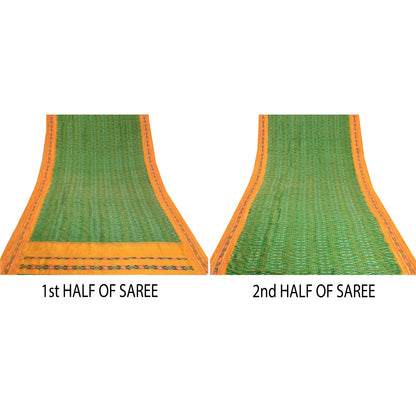 Sanskriti Vintage Saree Green Sambhalpuri Hand Woven Ikat Pure Silk Sari Fabric