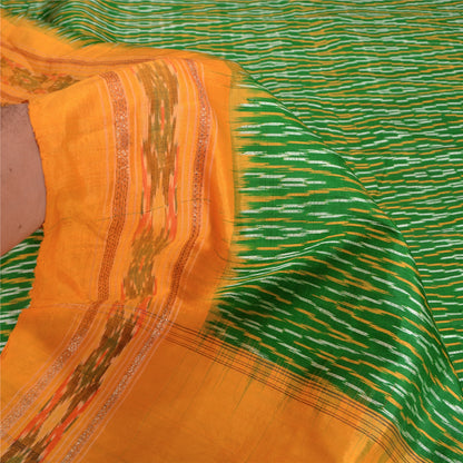Sanskriti Vintage Saree Green Sambhalpuri Hand Woven Ikat Pure Silk Sari Fabric
