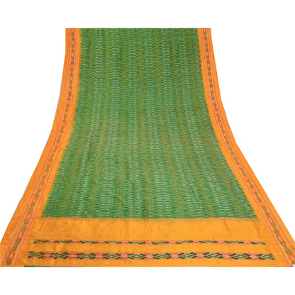Sanskriti Vintage Saree Green Sambhalpuri Hand Woven Ikat Pure Silk Sari Fabric
