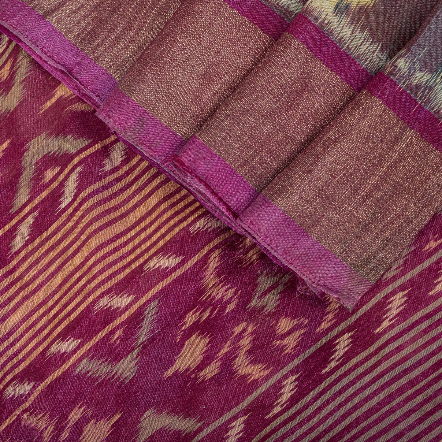 Sanskriti Vintage Purple Cotton Silk Saree Ikat Hand Woven Zari Sambhalpuri Sari