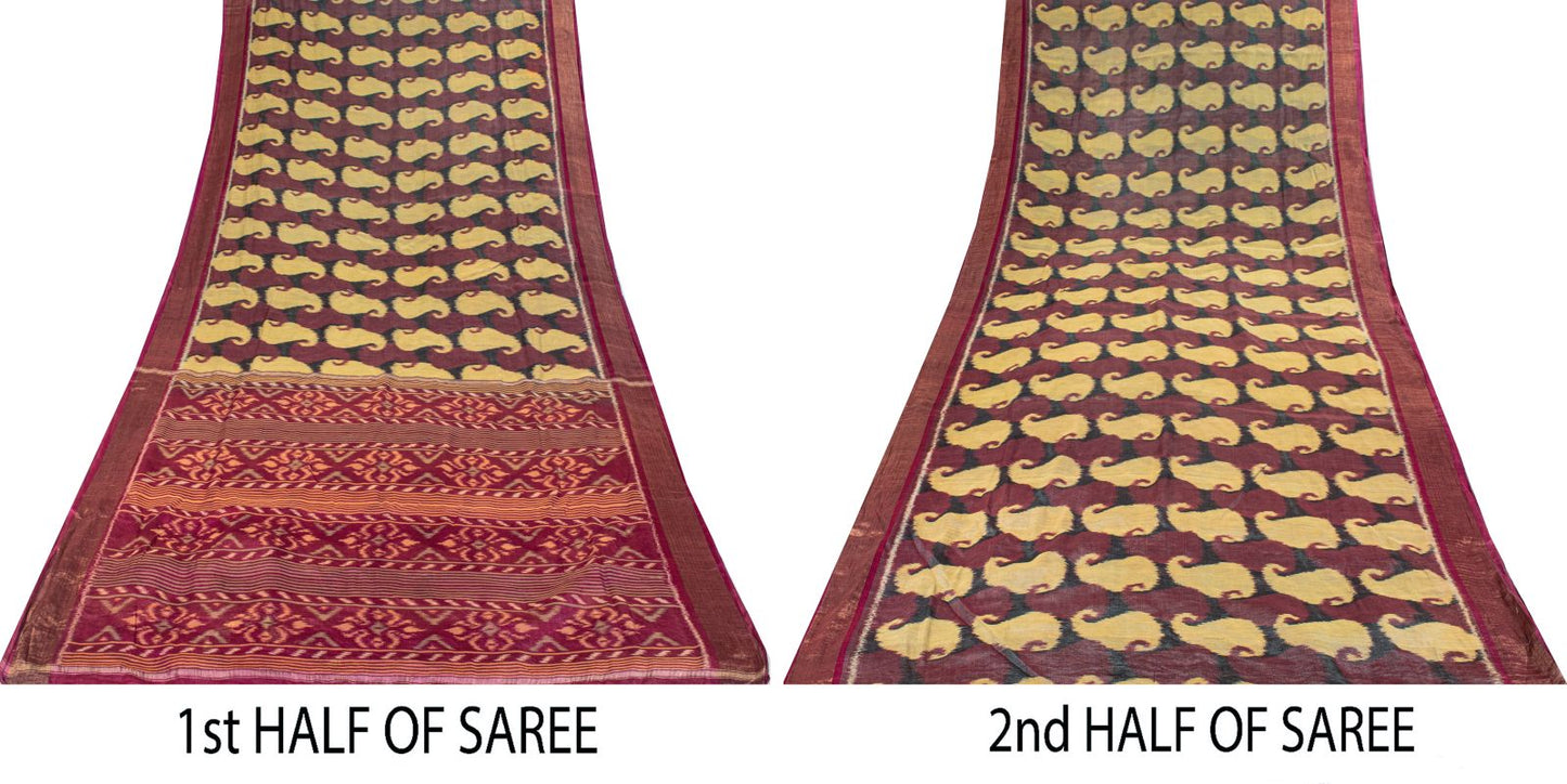 Sanskriti Vintage Purple Cotton Silk Saree Ikat Hand Woven Zari Sambhalpuri Sari