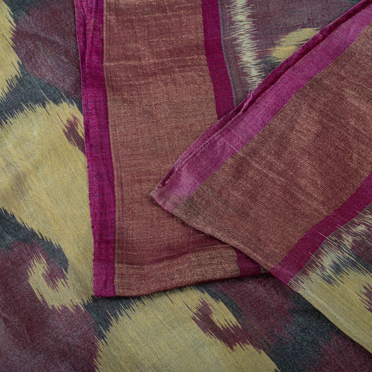 Sanskriti Vintage Purple Cotton Silk Saree Ikat Hand Woven Zari Sambhalpuri Sari