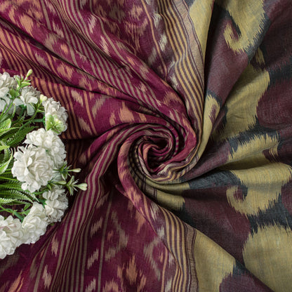 Sanskriti Vintage Purple Cotton Silk Saree Ikat Hand Woven Zari Sambhalpuri Sari