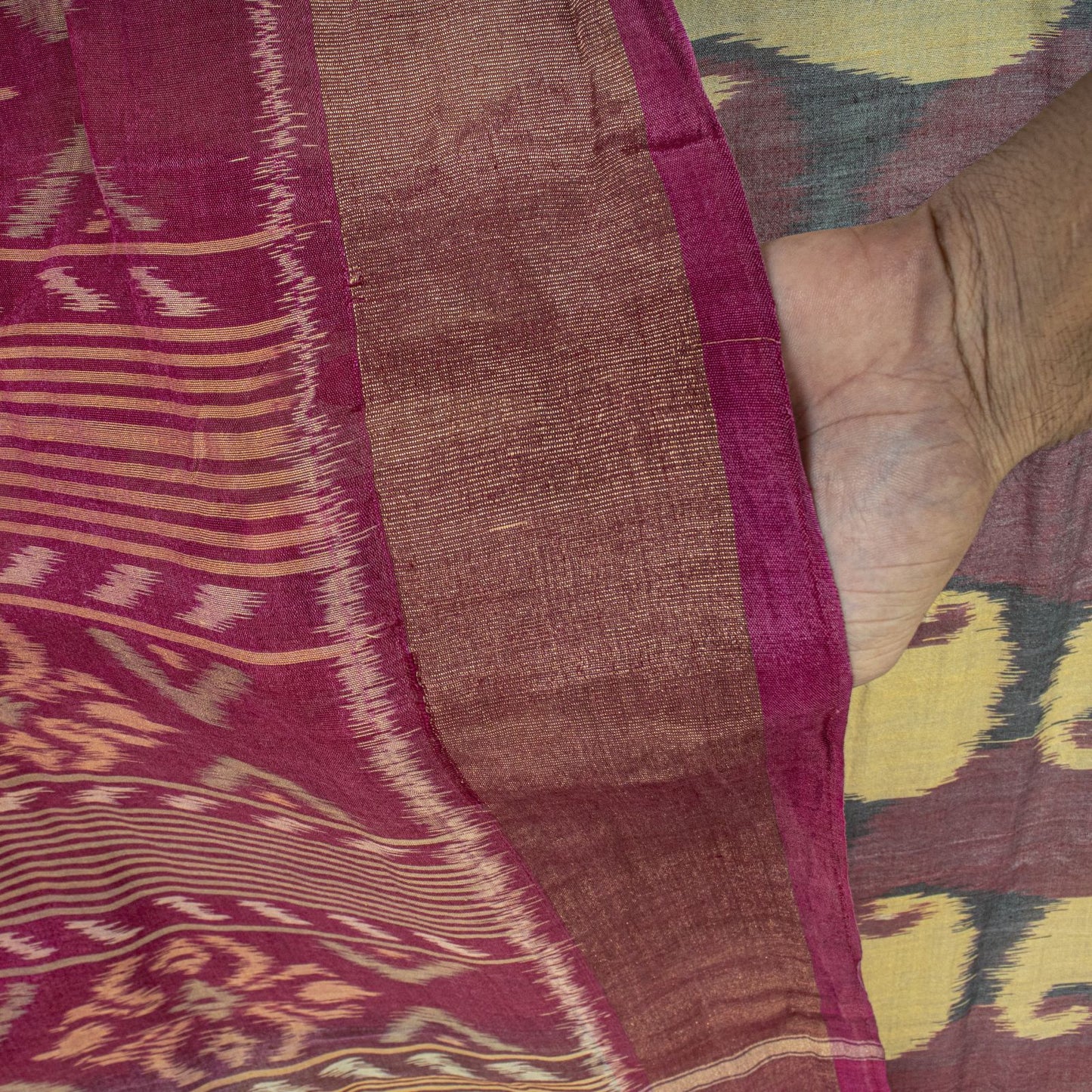 Sanskriti Vintage Purple Cotton Silk Saree Ikat Hand Woven Zari Sambhalpuri Sari