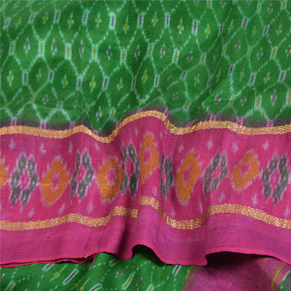 Sanskriti Vintage Saree Green Sambhalpuri Hand Woven Ikat Pure Silk Sari Odisha