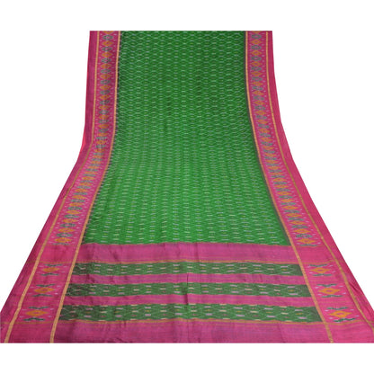 Sanskriti Vintage Saree Green Sambhalpuri Hand Woven Ikat Pure Silk Sari Odisha