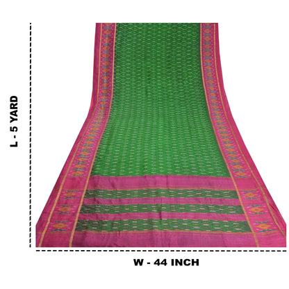 Sanskriti Vintage Saree Green Sambhalpuri Hand Woven Ikat Pure Silk Sari Odisha