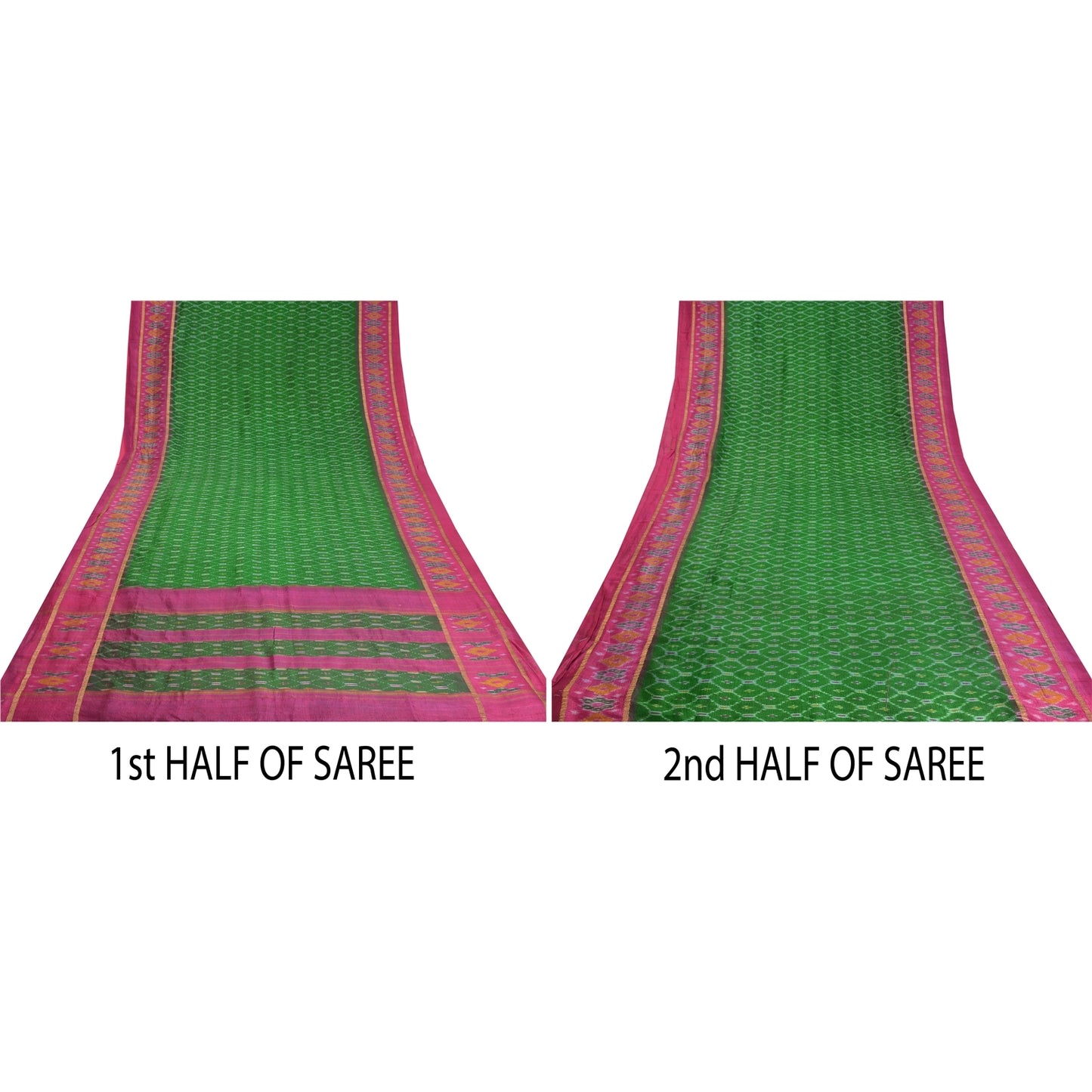 Sanskriti Vintage Saree Green Sambhalpuri Hand Woven Ikat Pure Silk Sari Odisha