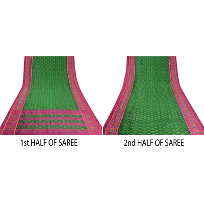 Sanskriti Vintage Saree Green Sambhalpuri Hand Woven Ikat Pure Silk Sari Odisha