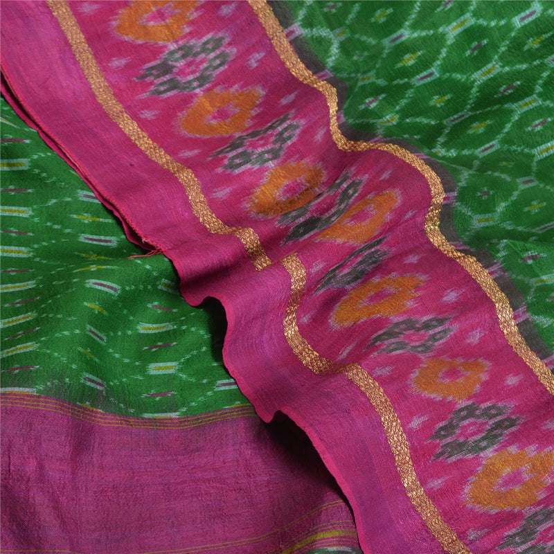 Sanskriti Vintage Saree Green Sambhalpuri Hand Woven Ikat Pure Silk Sari Odisha