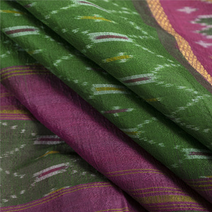 Sanskriti Vintage Saree Green Sambhalpuri Hand Woven Ikat Pure Silk Sari Odisha