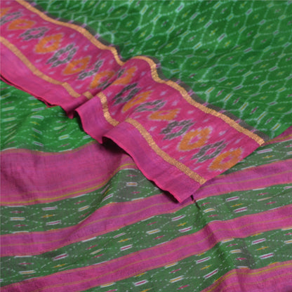 Sanskriti Vintage Saree Green Sambhalpuri Hand Woven Ikat Pure Silk Sari Odisha
