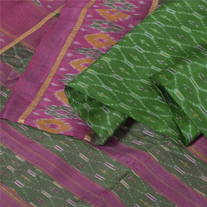 Sanskriti Vintage Saree Green Sambhalpuri Hand Woven Ikat Pure Silk Sari Odisha