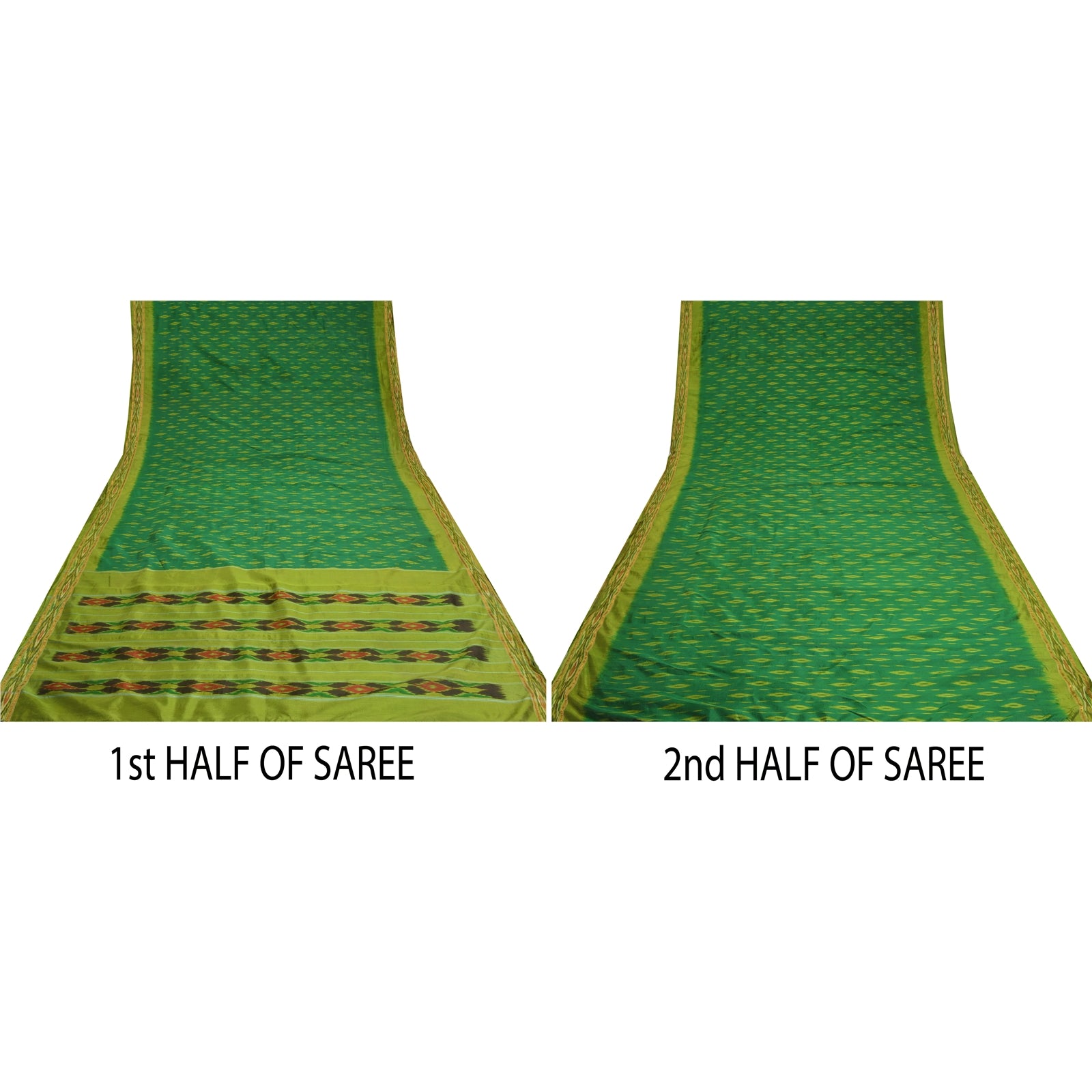 Sanskriti Vintage Saree Green Sambhalpuri Hand Woven Ikat Pure Silk Sari Fabric