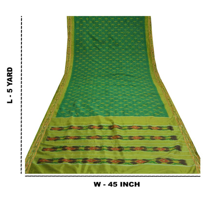 Sanskriti Vintage Saree Green Sambhalpuri Hand Woven Ikat Pure Silk Sari Fabric