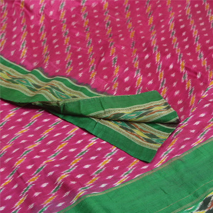Sanskriti Vintage Saree Pink Pochampally Hand Woven Ikat Pure Silk Sari Fabric