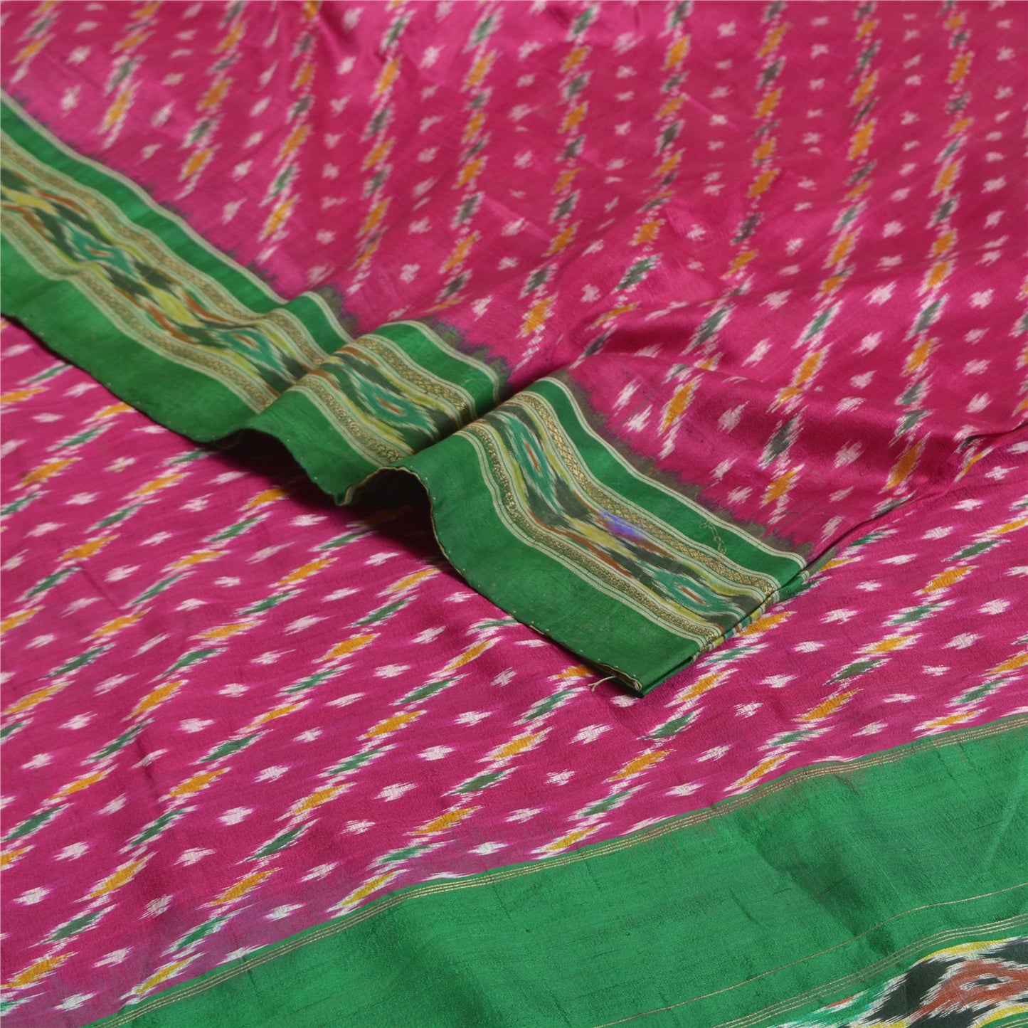 Sanskriti Vintage Saree Pink Pochampally Hand Woven Ikat Pure Silk Sari Fabric