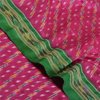 Sanskriti Vintage Saree Pink Pochampally Hand Woven Ikat Pure Silk Sari Fabric