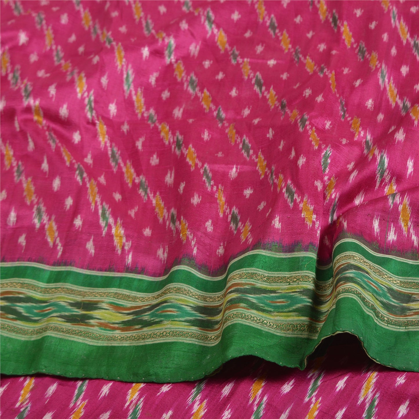 Sanskriti Vintage Saree Pink Pochampally Hand Woven Ikat Pure Silk Sari Fabric