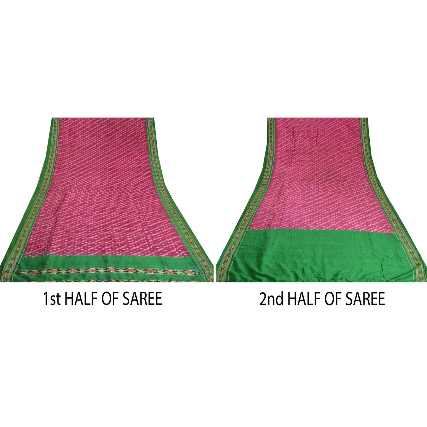 Sanskriti Vintage Saree Pink Pochampally Hand Woven Ikat Pure Silk Sari Fabric