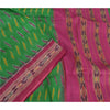 Sanskriti Vintage Saree Pochampally Green Hand Woven Ikat Pure Silk Sari Fabric
