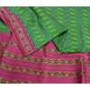 Sanskriti Vintage Saree Pochampally Green Hand Woven Ikat Pure Silk Sari Fabric