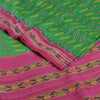 Sanskriti Vintage Saree Pochampally Green Hand Woven Ikat Pure Silk Sari Fabric