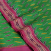 Sanskriti Vintage Saree Pochampally Green Hand Woven Ikat Pure Silk Sari Fabric