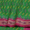 Sanskriti Vintage Saree Pochampally Green Hand Woven Ikat Pure Silk Sari Fabric