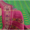 Sanskriti Vintage Saree Pochampally Green Hand Woven Ikat Pure Silk Sari Fabric