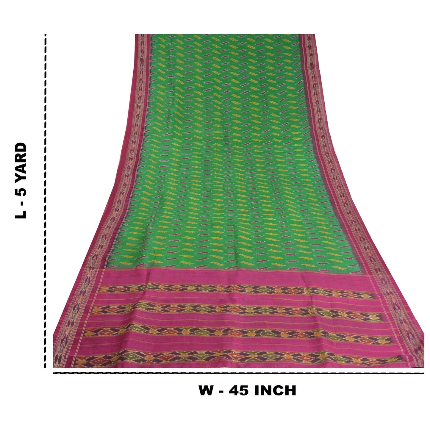 Sanskriti Vintage Saree Pochampally Green Hand Woven Ikat Pure Silk Sari Fabric