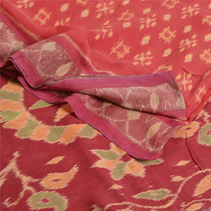 Sanskriti Vintage Saree Red Sambhalpuri Hand Woven Ikat Cotton Silk 5YD Sari