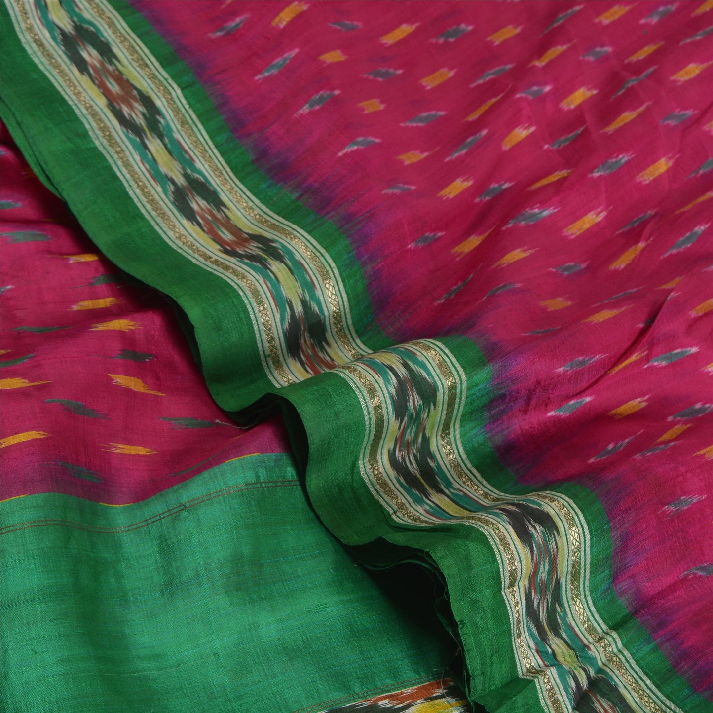 Sanskriti Vintage Saree Pink Pochampally Hand Woven Ikat Pure Silk Sari Fabric