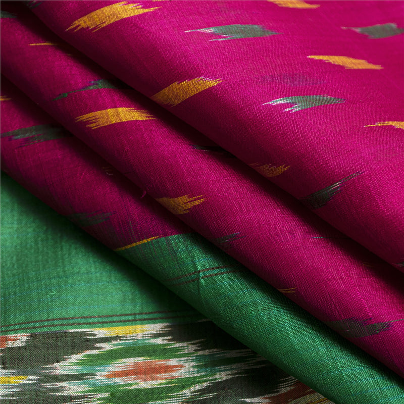 Sanskriti Vintage Saree Pink Pochampally Hand Woven Ikat Pure Silk Sari Fabric