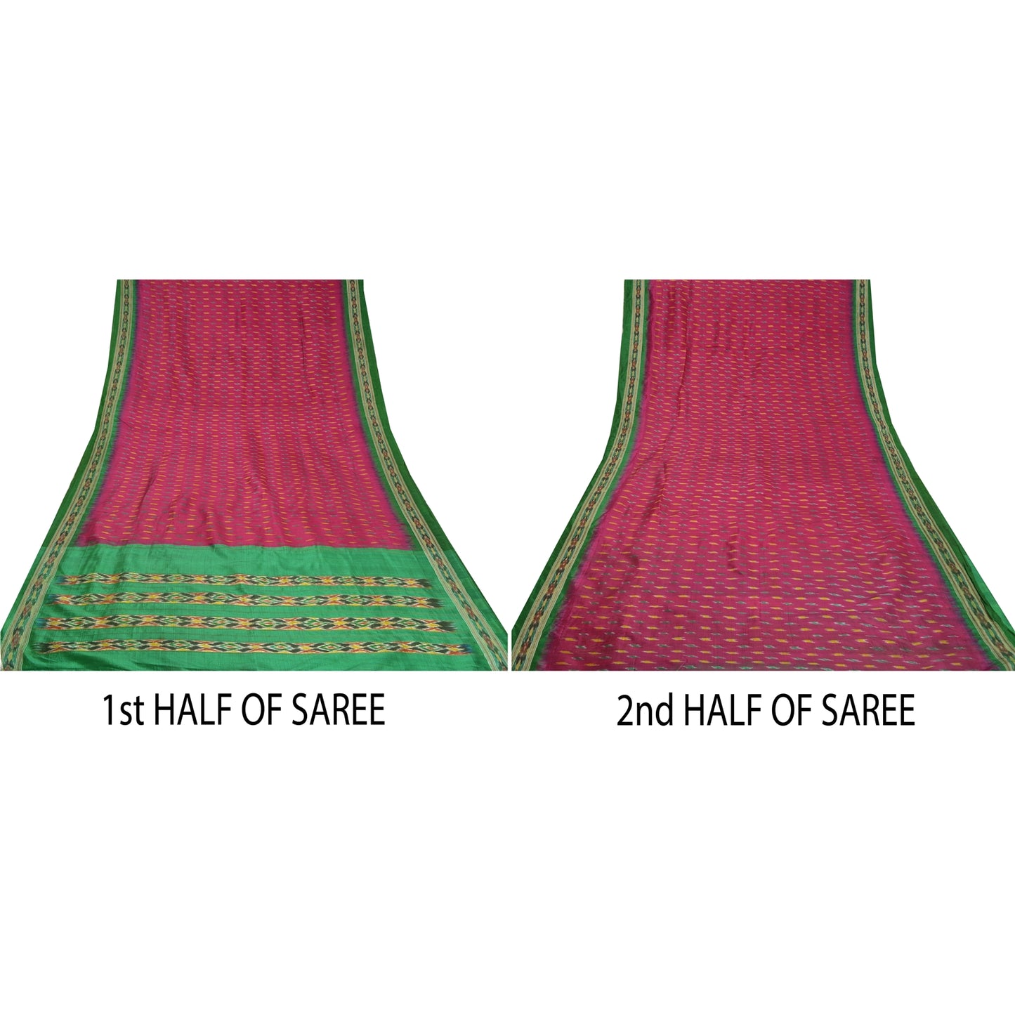 Sanskriti Vintage Saree Pink Pochampally Hand Woven Ikat Pure Silk Sari Fabric