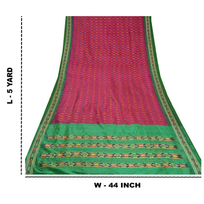 Sanskriti Vintage Saree Pink Pochampally Hand Woven Ikat Pure Silk Sari Fabric