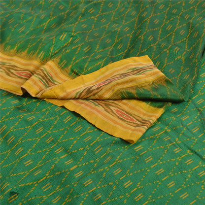 Sanskriti Vintage Saree Green Sambhalpuri Hand Woven Ikat Pure Silk Sari Fabric