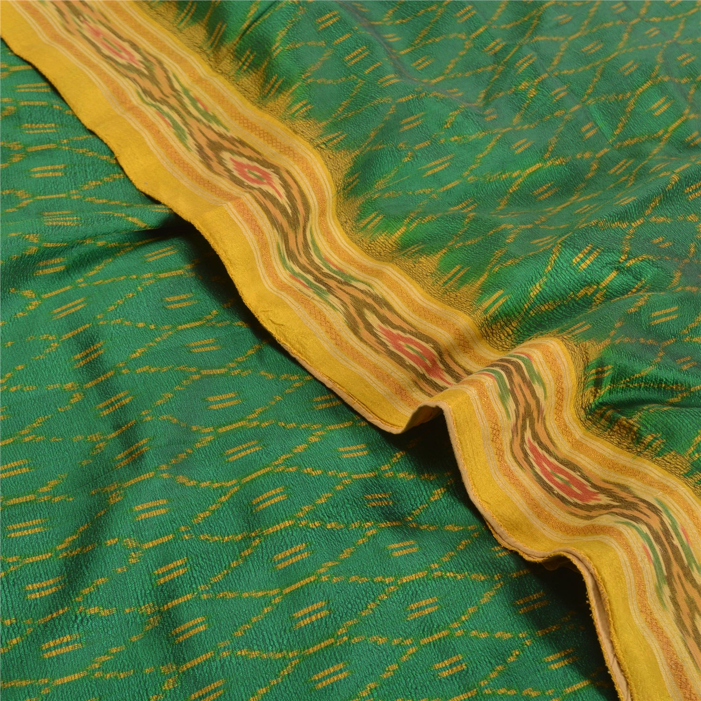 Sanskriti Vintage Saree Green Sambhalpuri Hand Woven Ikat Pure Silk Sari Fabric