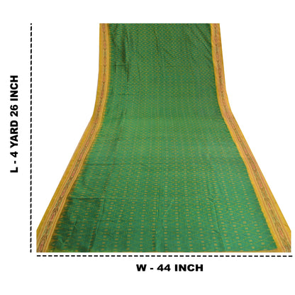 Sanskriti Vintage Saree Green Sambhalpuri Hand Woven Ikat Pure Silk Sari Fabric