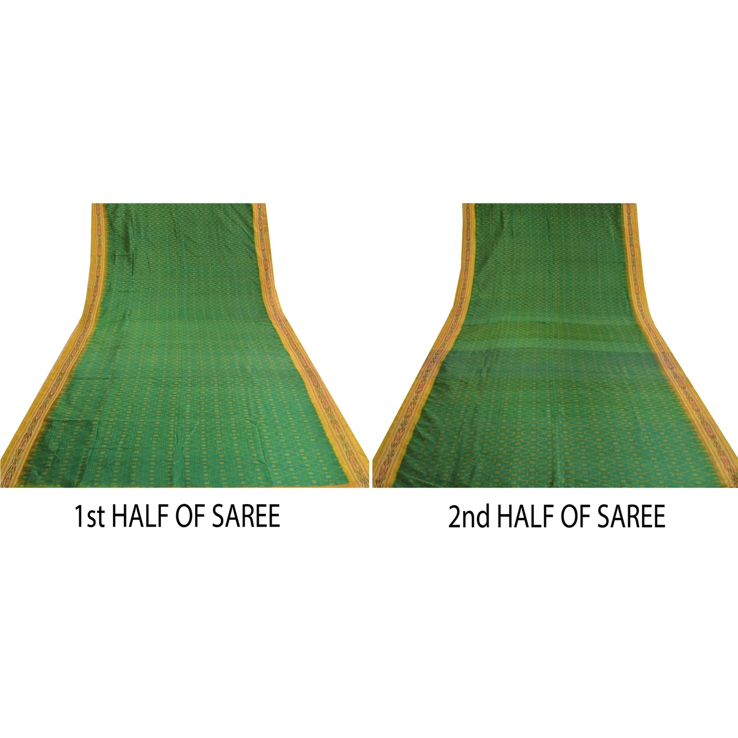 Sanskriti Vintage Saree Green Sambhalpuri Hand Woven Ikat Pure Silk Sari Fabric