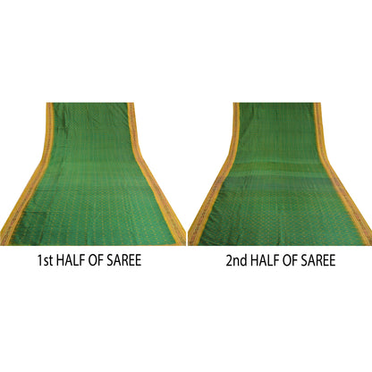 Sanskriti Vintage Saree Green Sambhalpuri Hand Woven Ikat Pure Silk Sari Fabric
