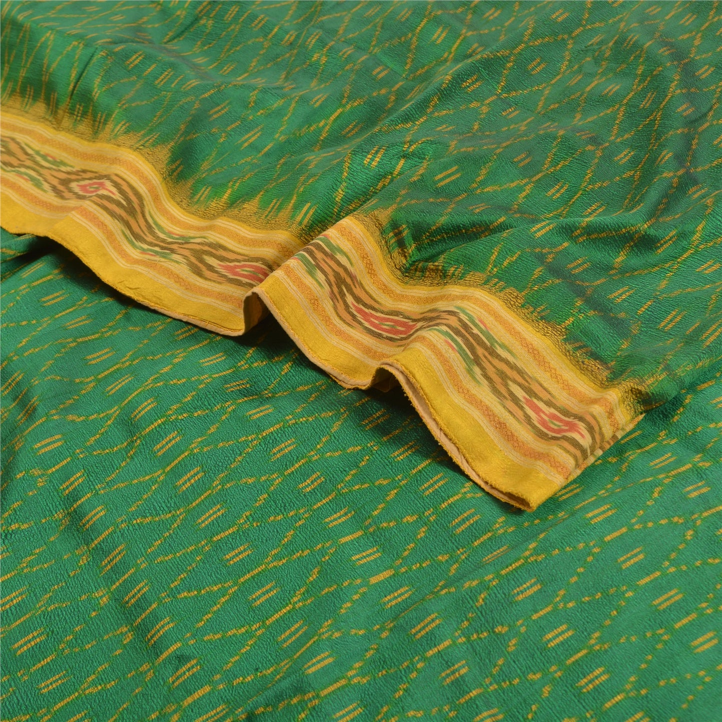 Sanskriti Vintage Saree Green Sambhalpuri Hand Woven Ikat Pure Silk Sari Fabric